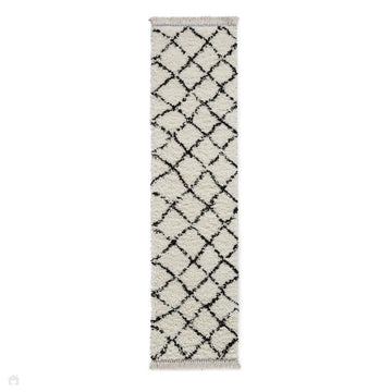 Boho 5413 Modern Moroccan Berber Soft Plush Shaggy White/Black Runner-Think Rugs-Rug Love - The Most Loved Rug Store